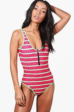 Boohoo Singapore Watermelon Zip Front Swimsuit