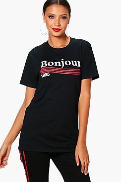 Boohoo Tall Chelsey Bonjour Slogan Tee