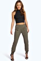 Boohoo Petite Nicola Woven Trouser With Cuff Detail Khaki