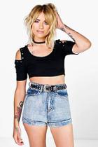 Boohoo Patrice Metal Eyelet Cold Shoulder Crop