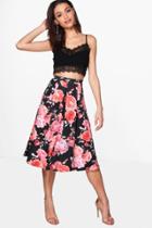 Boohoo India Floral Full Midi Skirt Black