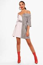 Boohoo Fi Off The Shoulder Contrast Panel Shirt Dress