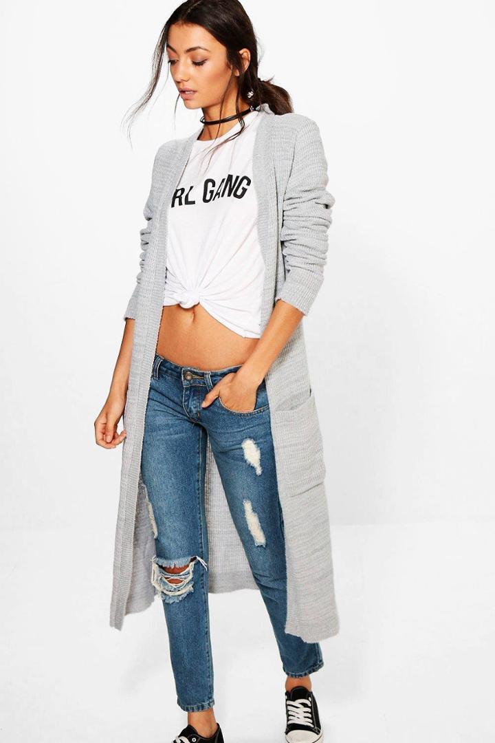 Boohoo Tall Sinead Chunky Knit Longline Cardigan Grey