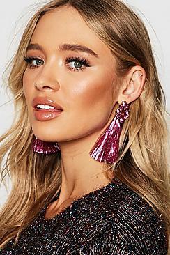 Boohoo Jewel And Tinsel Tassel Earrings