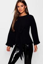 Boohoo Petite Woven Tie Front Blouse