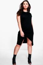 Boohoo Plus Rosie Ruched Side Wrap T-shirt Dress Black