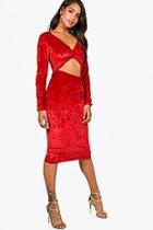 Boohoo Fi Crushed Velvet Ruched Cut Out Midi Dress