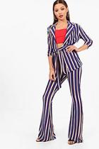 Boohoo Sammy Striped Blazer And Flared Trouser Set