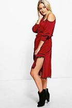 Boohoo Katy Cold Shoulder Twist Front Midi Shirt Dress