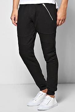 Boohoo Skinny Fit Waffle Pocket Zip Biker Joggers