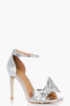Boohoo Serena Bow Detail Two Part Heel Silver
