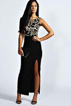 Boohoo Jasmine Sequin Top Front Split Maxi Dress