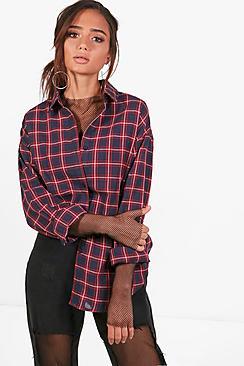Boohoo Olivia Fishnet Insert Check Shirt