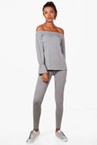 Boohoo Tall Mia Off The Shoulder Top & Legging Lounge Set Silver