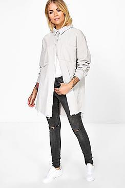 Boohoo Nicole Raw Edge Oversized Cord Shirt