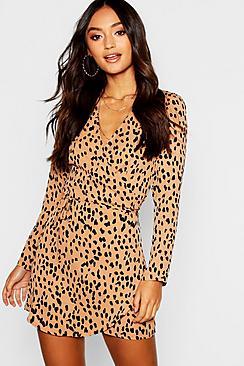 Boohoo Petite Dalmatian Print Wrap Shift Dress