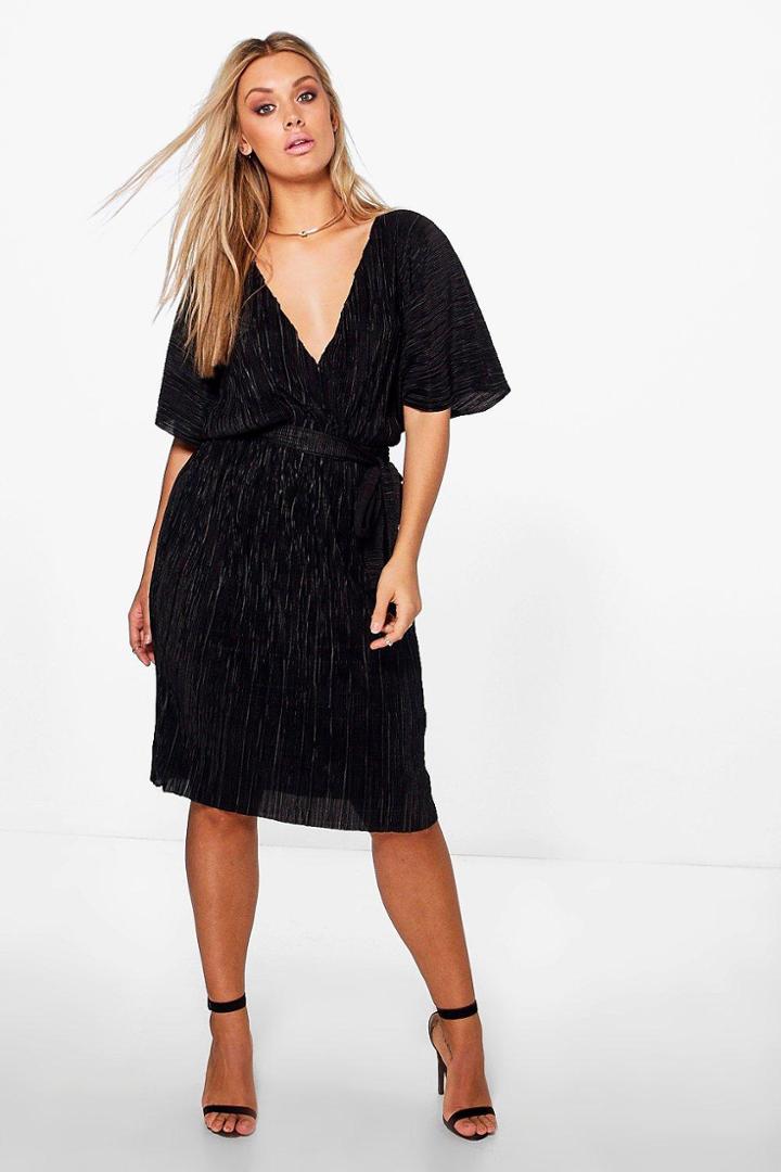 Boohoo Plus Nicole Pleated Wrap Front Dress Black