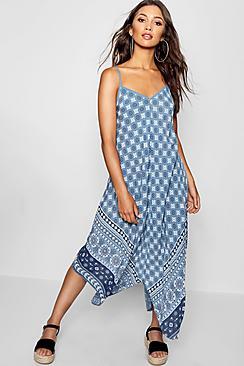 Boohoo Border Print Hanky Hem Maxi Dress