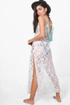 Boohoo Anna Tassel Back Lace Maxi Beach Dress White