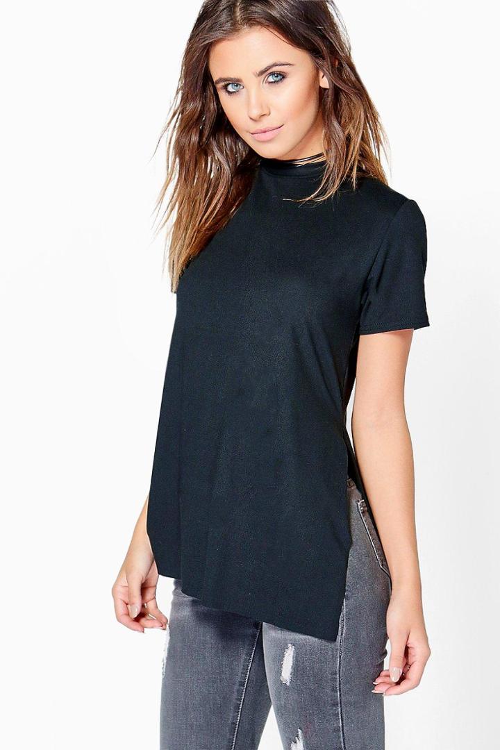Boohoo Petite Alexis Split Side Premium Tee Black