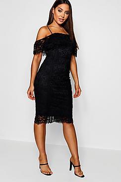 Boohoo Crochet Cold Shoulder Midi Dress