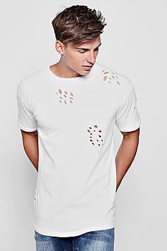 Boohoo Longline Distressed T-shirt
