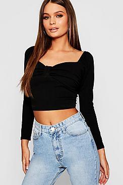 Boohoo Puff Sleeve Ruched Bust Crop