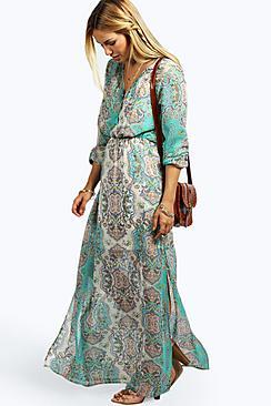Boohoo Tanya Cage Detail Paisley Woven Maxi Dress