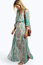 Boohoo Tanya Cage Detail Paisley Woven Maxi Dress