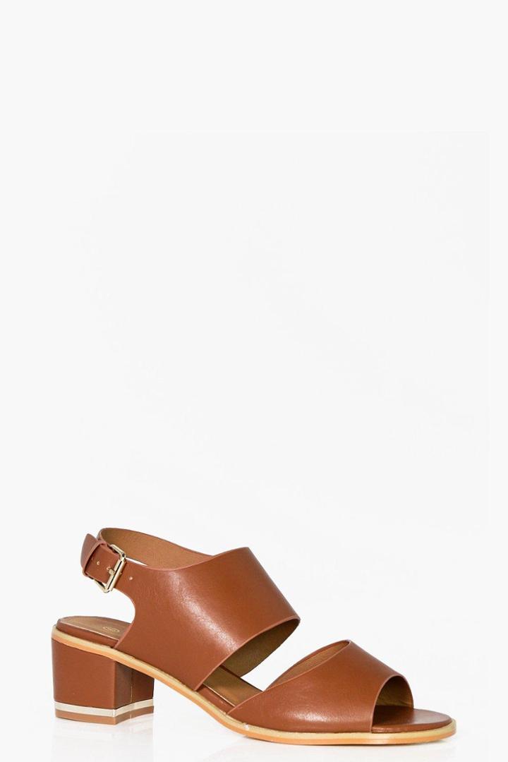 Boohoo Amy Widefit Cut Out Block Heel Sandal Tan