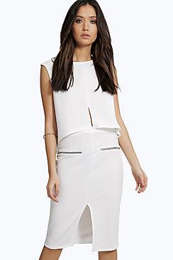 Boohoo Anna Split Front Zip Midi Skirt