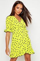 Boohoo Neon Spot Ruffle Front Tea Dress