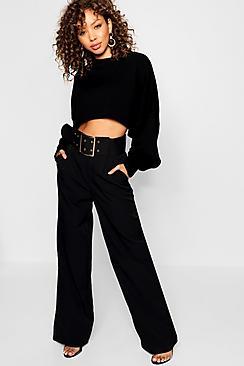 Boohoo Eyelet Belted Wide Leg Trouser