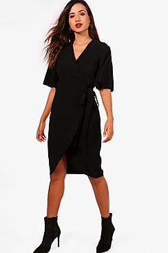 Boohoo Wrap Front Kimono Sleeve Dress