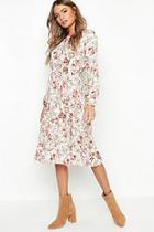 Boohoo Boho Floral Print Ruffle Hem Midi Dress