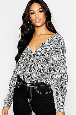 Boohoo Tall Zebra Print Collarless Shirt
