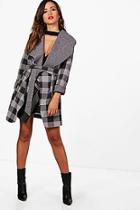 Boohoo Pixie Check Waterfall Belted Coat