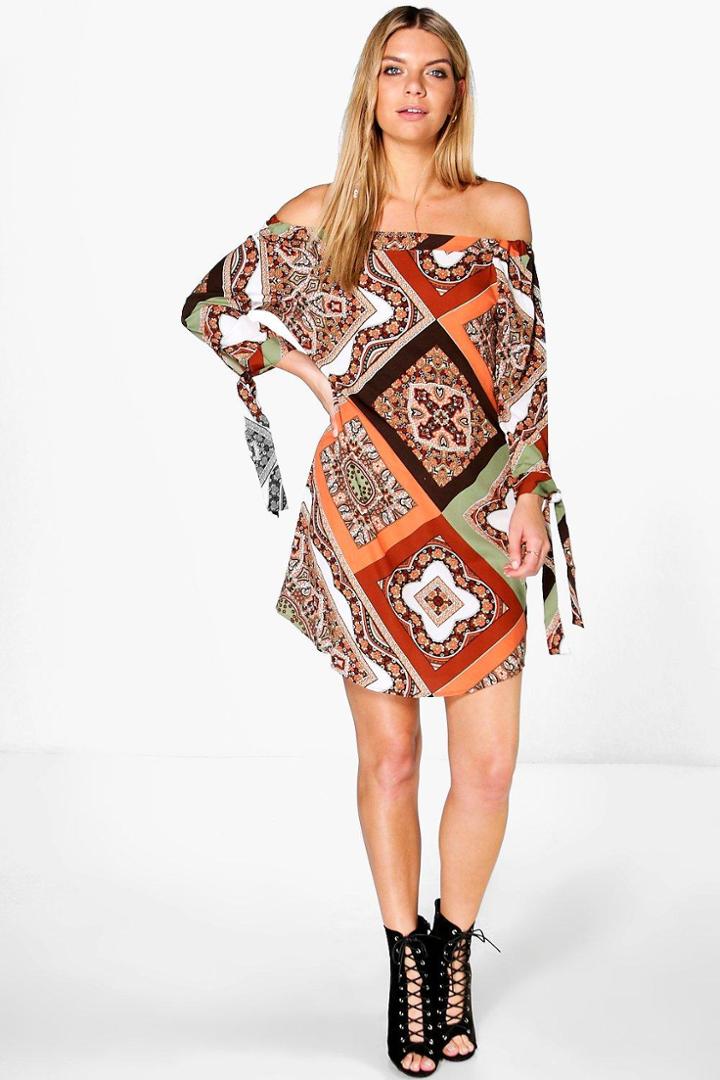 Boohoo Anna Multi Paisley Print Off Shoulder Dress Multi