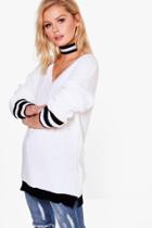 Boohoo Holly Sports Tip Rib Edge Jumper White