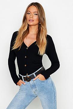 Boohoo Skinny Rib Button Through Cardigan