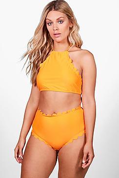 Boohoo Plus Daisy Scallop Edge Halterneck Bikini