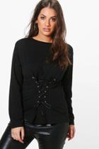 Boohoo Plus Maisie Corset Detail Sweat Top Black