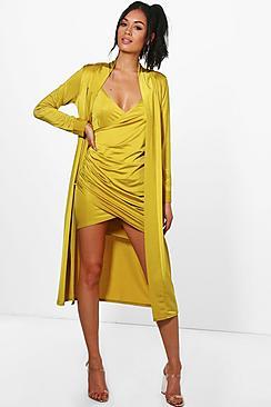 Boohoo Isla Slinky Wrap Drape Dress & Duster Co-ord