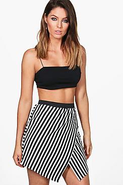 Boohoo Ana Asymetric Stripe Front Mini Skirt