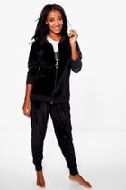 Boohoo Ivy Velour Bomber Jacket And Jogger Lounge Set Black