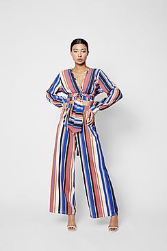 Boohoo Zendaya Wide Leg Tie Waist Stripe Trouser