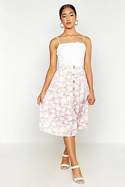Boohoo Button Through Daisy Woven Midi Skirt