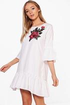 Boohoo Felicity Embroidered Frill Hem Woven Shift Dress
