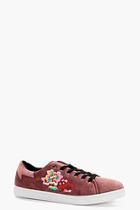 Boohoo Alice Lace Up Embroidered Velvet Trainer