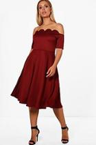 Boohoo Plus Faye Scallop Off Shoulder Midi Skater Dress